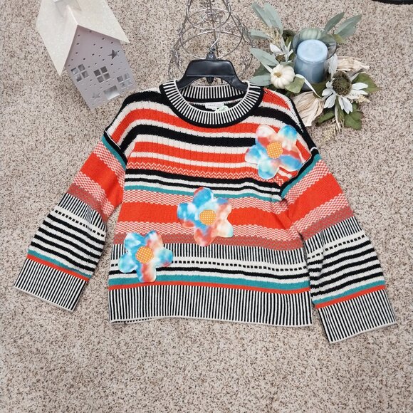 Promesa Sweaters - 3582 S?M Promesa Upcycled Sweater in Orange and Black Pattern.